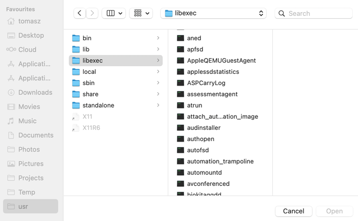Open File dialog with usr folder